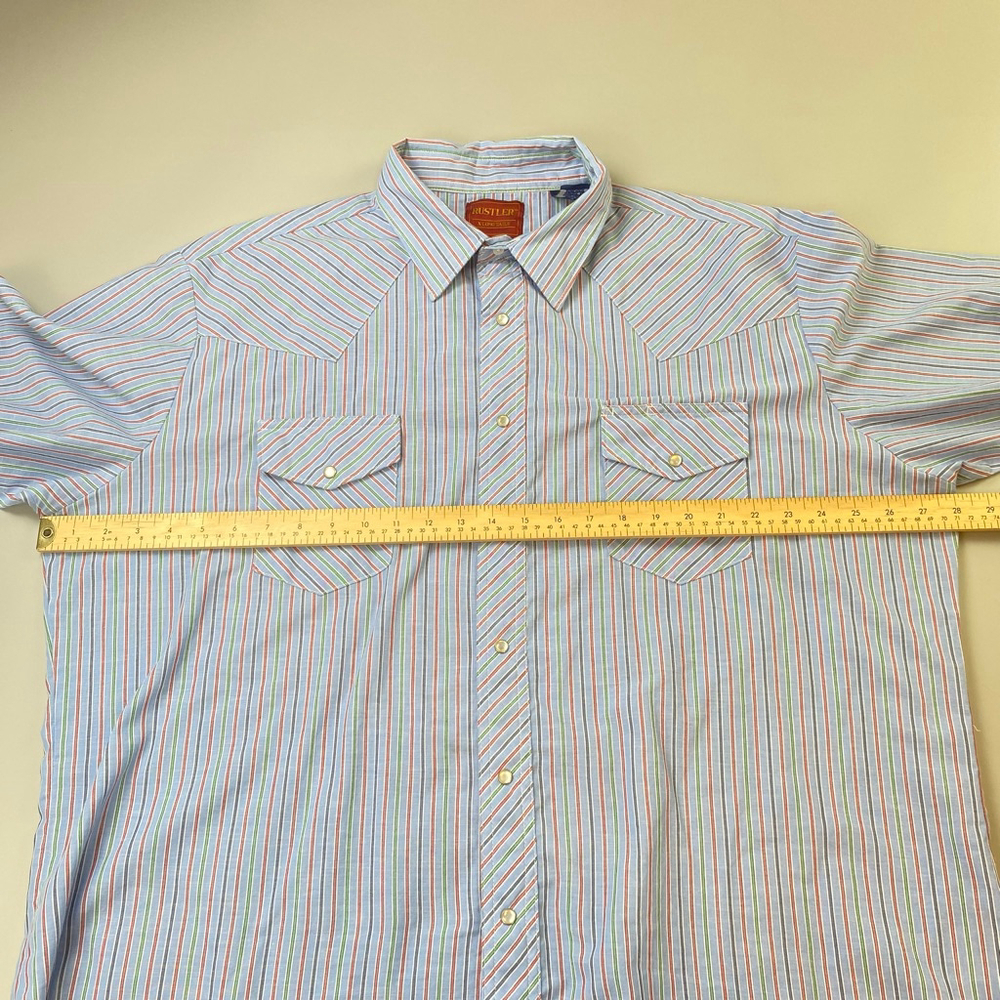 Rustler Shirt Mens XXL Blue Stripe Pearl Snap Cowboy Rockabilly Rodeo Heritage - Picture 11 of 13